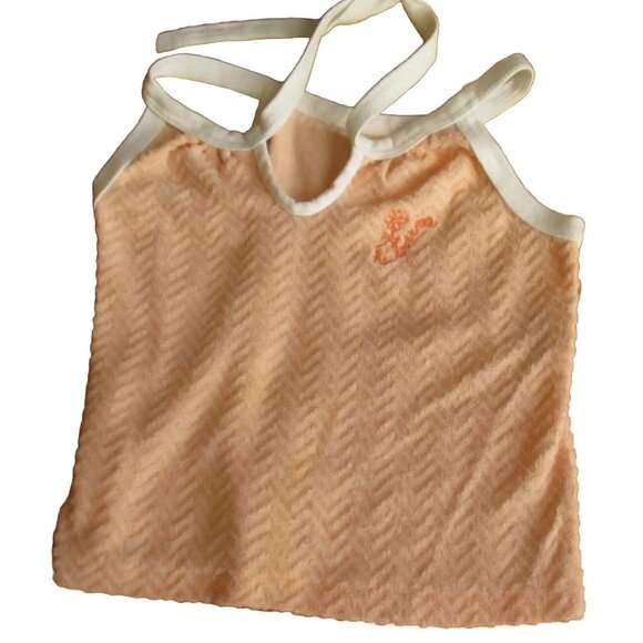 Vintage 1970's Girls 3 Shirt Peach Pink KNit Strappy Tank Top Shirt - Picture 1 of 4